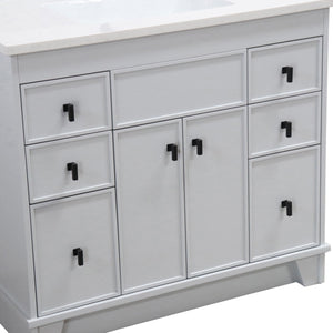 3922-BL-FG-AQ  39 in. Single Sink Vanity in French Gray finish with Engineered Quartz Top,  doors