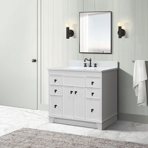 3922-BL-FG-AQ  39 in. Single Sink Vanity in French Gray finish with Engineered Quartz Top, Mirror
