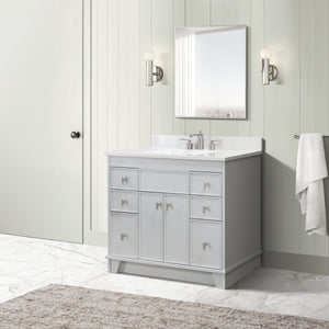 39 in. Single Sink Vanity in French Gray finish with Engineered Quartz Top, Brushed Nickel Hardware
