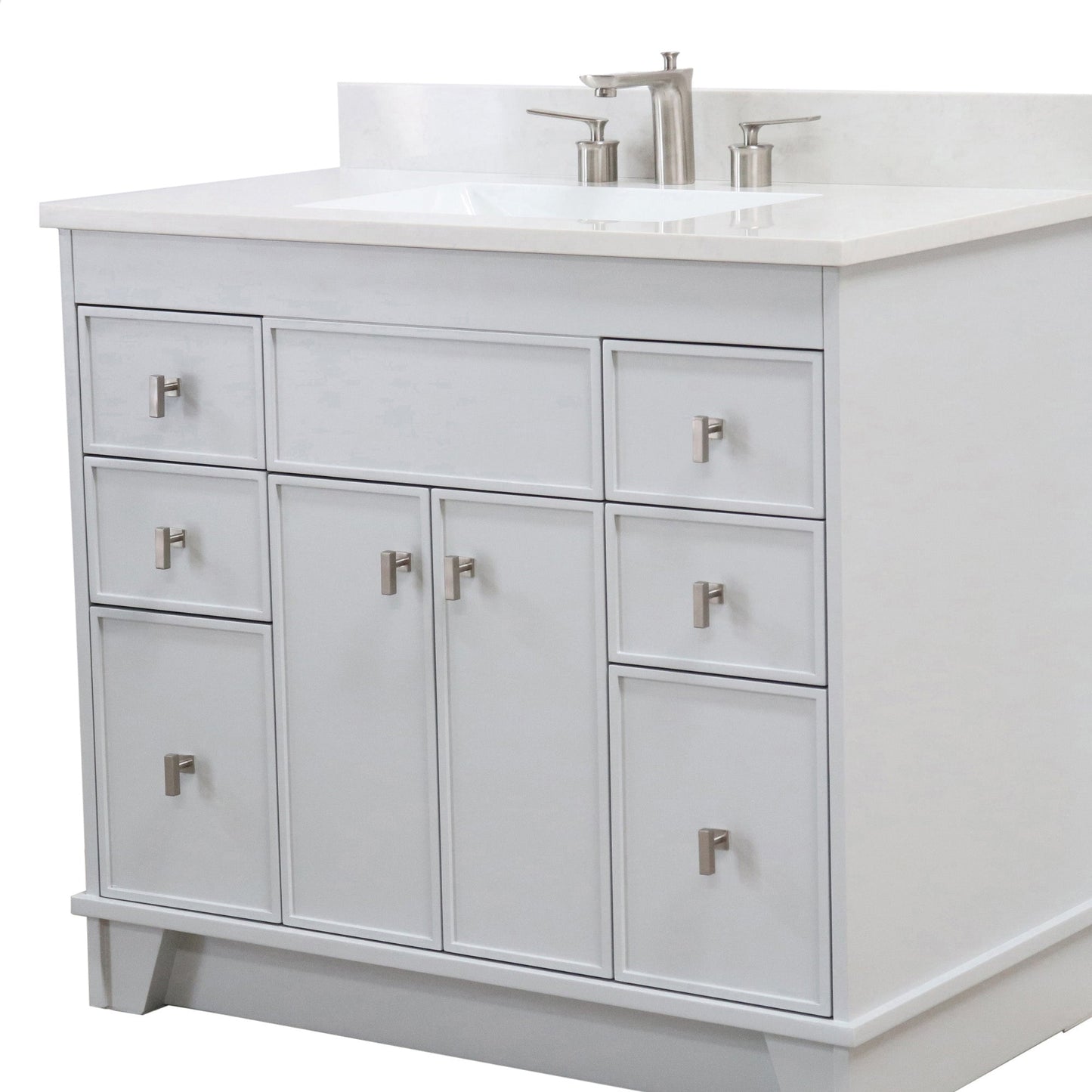 39 in. Single Sink Vanity in French Gray finish with Engineered Quartz Top, Brushed Nickel Hardware