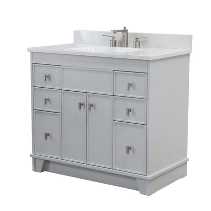 39 in. Single Sink Vanity in French Gray finish with Engineered Quartz Top, Brushed Nickel Hardware