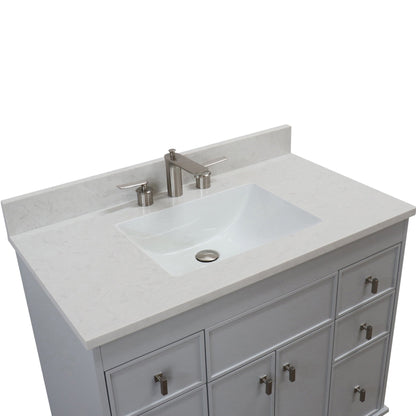 39 in. Single Sink Vanity in French Gray finish with Engineered Quartz Top, Brushed Nickel Hardware