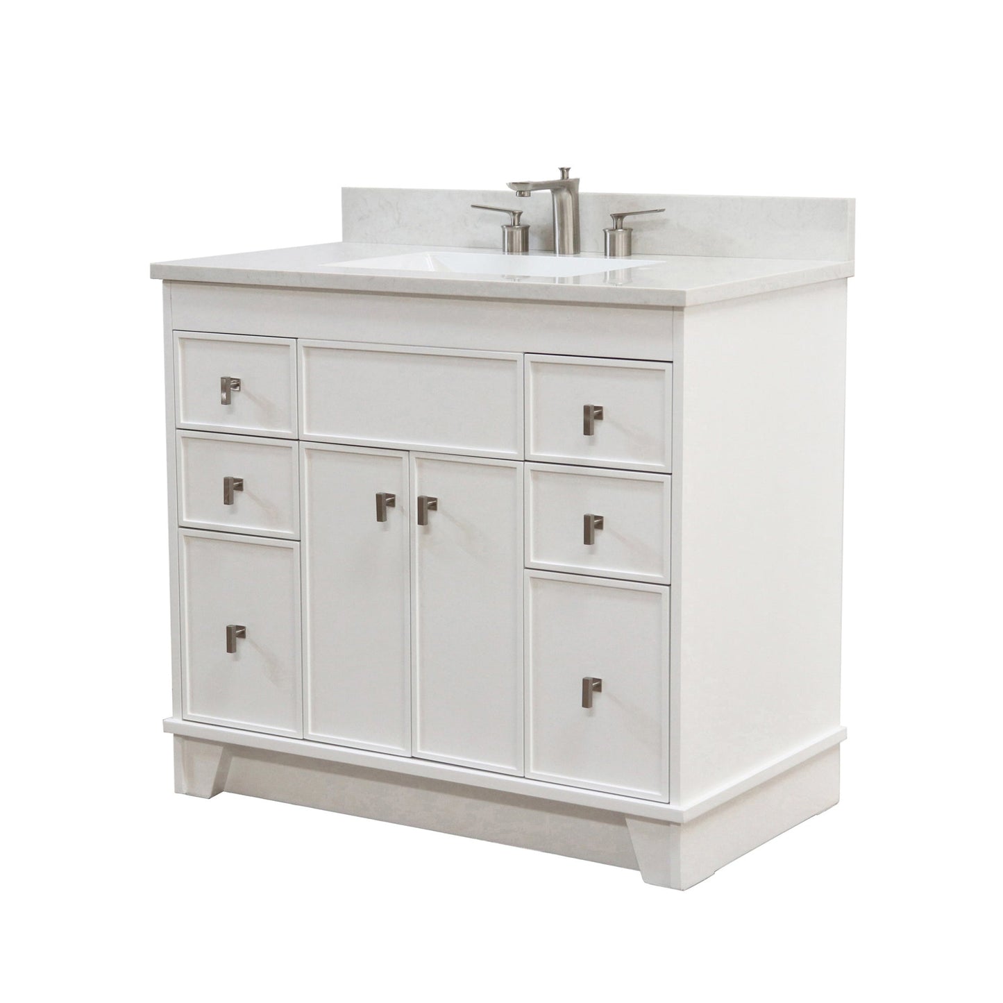 39 in. Single Sink Vanity in White finish with Engineered Quartz Top, Brushed Nickel Hardware