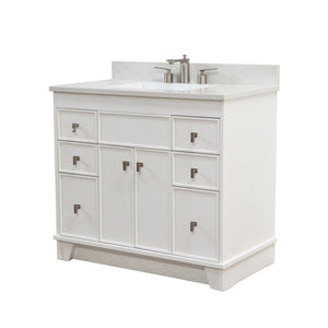 39 in. Single Sink Vanity in White finish with Engineered Quartz Top, Brushed Nickel Hardware