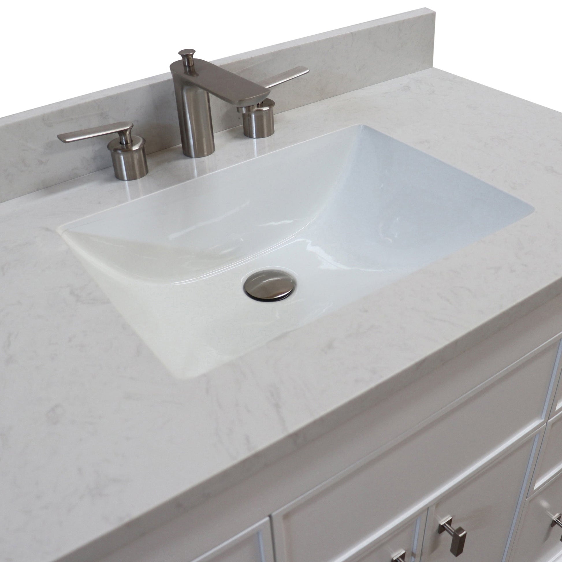 39 in. Single Sink Vanity in White finish with Engineered Quartz Top, Brushed Nickel Hardware