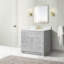 Load image into Gallery viewer, 39 in. Single Sink Vanity in French Gray finish with Engineered Quartz Top, Brushed Gold Hardware