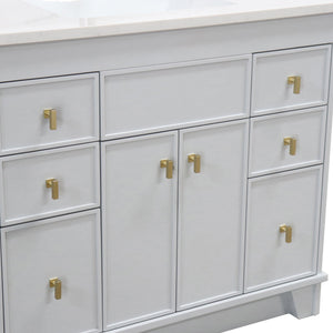 39 in. Single Sink Vanity in French Gray finish with Engineered Quartz Top, Brushed Gold Hardware