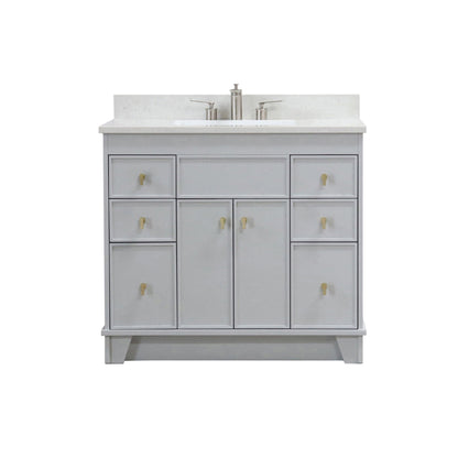 39 in. Single Sink Vanity in French Gray finish with Engineered Quartz Top, Brushed Gold Hardware