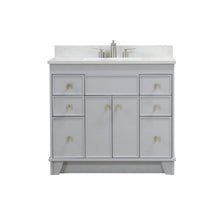 Load image into Gallery viewer, 39 in. Single Sink Vanity in French Gray finish with Engineered Quartz Top, Brushed Gold Hardware