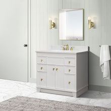 Load image into Gallery viewer, 39 in. Single Sink Vanity in White finish with Engineered Quartz Top, Brushed Gold Hardware