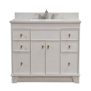 39 in. Single Sink Vanity in White finish with Engineered Quartz Top, Brushed Gold Hardware