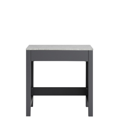 Jacques 30" Make-Up Table, White Carrara Marble Top in White/Distressed Grey/Dark Grey/Navy Blue