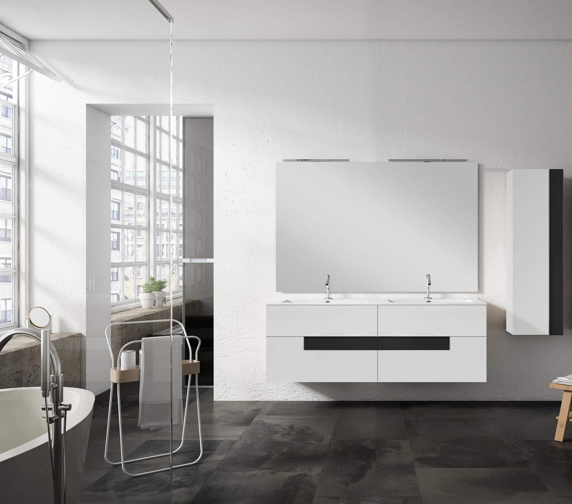 Lucena Bath Vision 64" Contemporary Wood single sink Vanity in White & White handle / Abedul & Tortora / Canela & Black / White & Black / White & Grey / Grey & White - The Bath Vanities