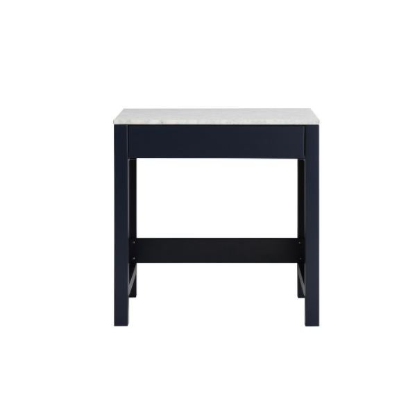 Jacques 30" Make-Up Table, White Carrara Marble Top in White/Distressed Grey/Dark Grey/Navy Blue