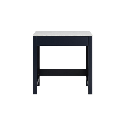 Jacques 30" Make-Up Table, White Carrara Marble Top in White/Distressed Grey/Dark Grey/Navy Blue