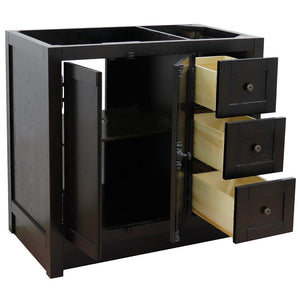 Bellaterra 400100-36L-R 36" Single Vanity - Cabinet Only - Brown Ash / Left Doors - Front, Open doors and drawers