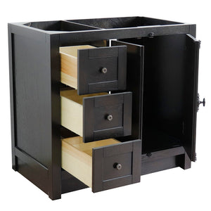 Bellaterra 400100-36L-R 36" Single Vanity - Cabinet Only - Brown Ash / Right Doors, Open doors and drawers