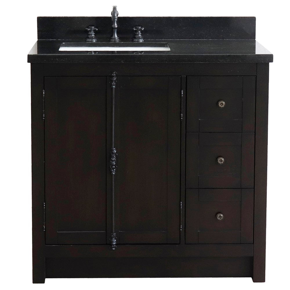 Bellaterra Brown Ash 37" Single Vanity w/ Counter Top and Left Sink-Left Doors 400100-37L-BA-BGR