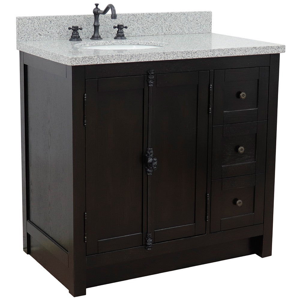 Bellaterra Brown Ash 37" Single Vanity w/ Counter Top and Left Sink-Left Doors 400100-37L-BA-GYO