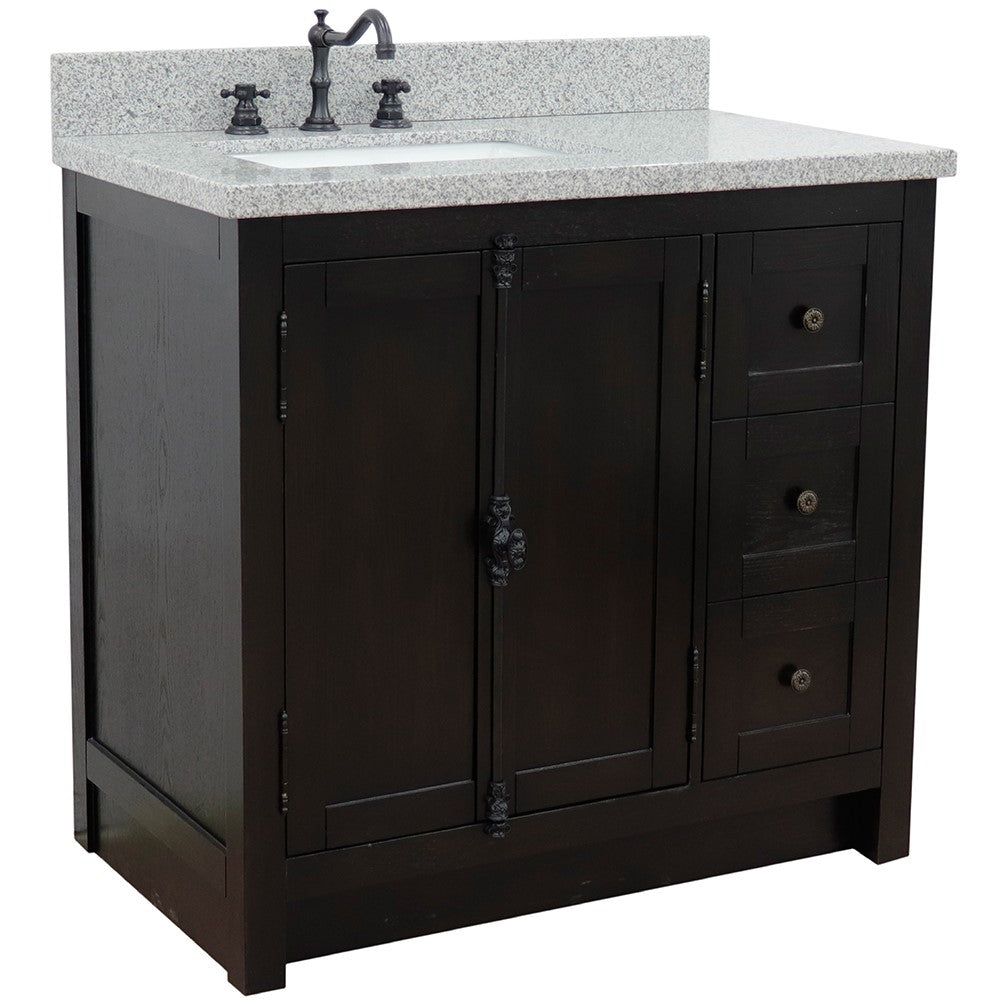 Bellaterra Brown Ash 37" Single Vanity w/ Counter Top and Left Sink-Left Doors 400100-37L-BA-GYR