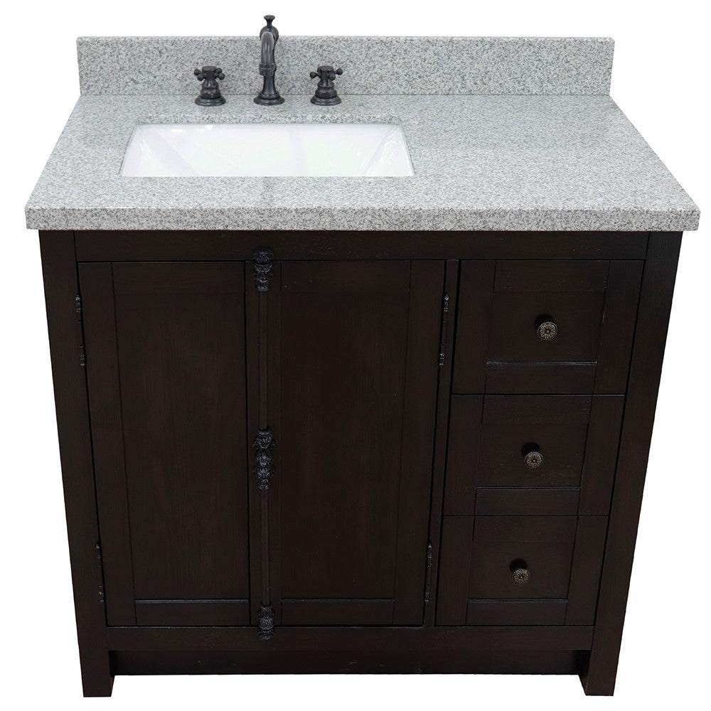 Bellaterra Brown Ash 37" Single Vanity w/ Counter Top and Left Sink-Left Doors 400100-37L-BA-GYR