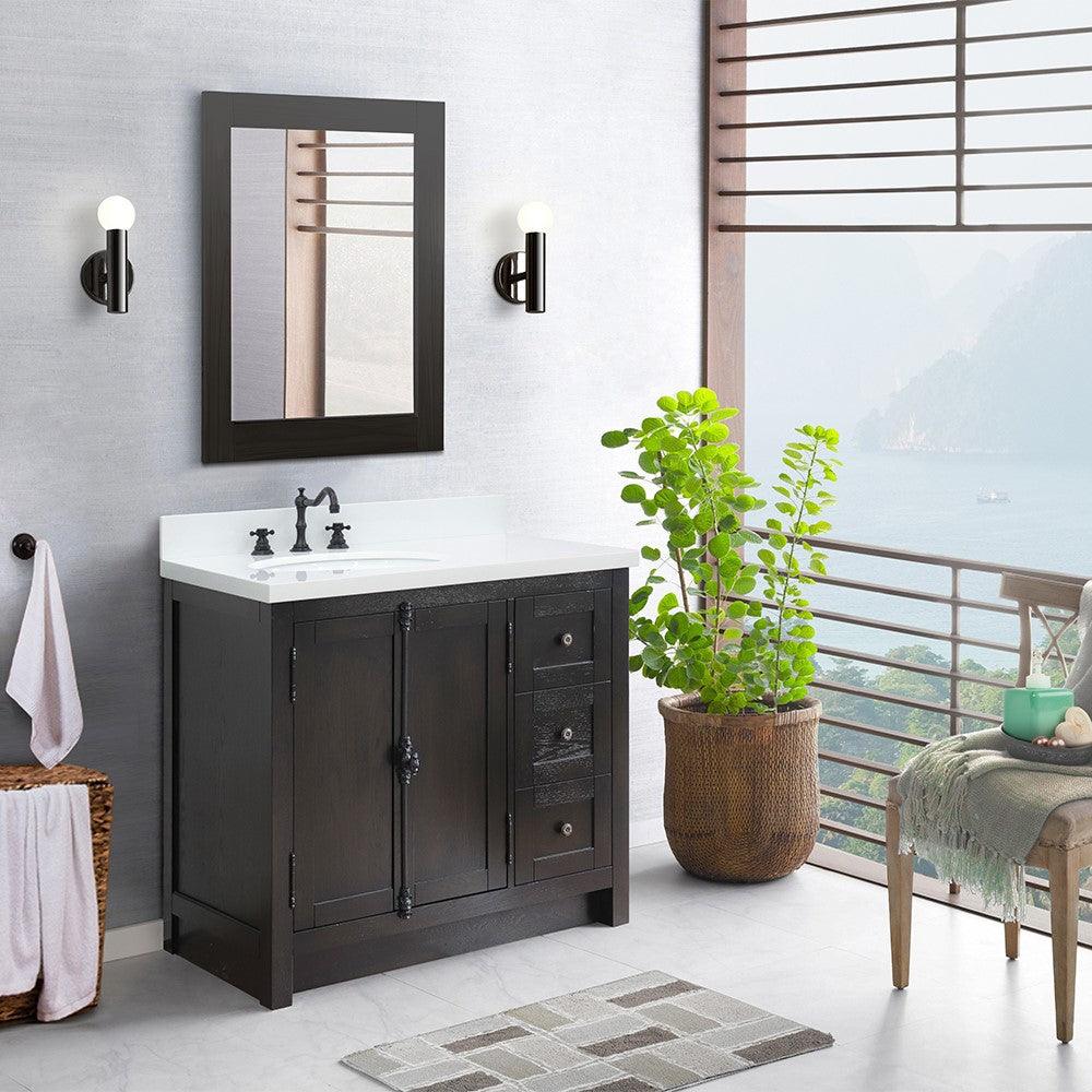 Bellaterra Brown Ash 37" Single Vanity w/ Counter Top and Left Sink-Left Doors 400100-37L-BA-WEO