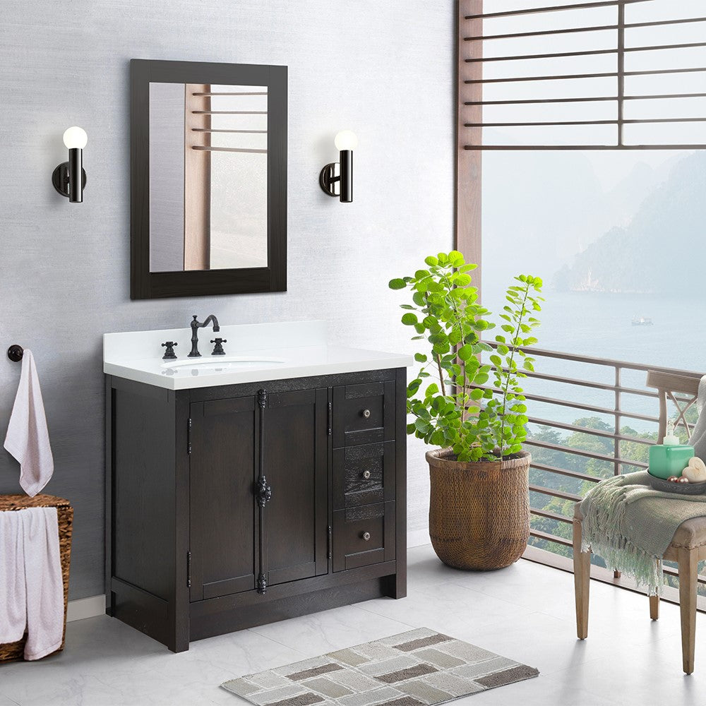 Bellaterra Brown Ash 37" Single Vanity w/ Counter Top and Left Sink-Left Doors 400100-37L-BA-WEO