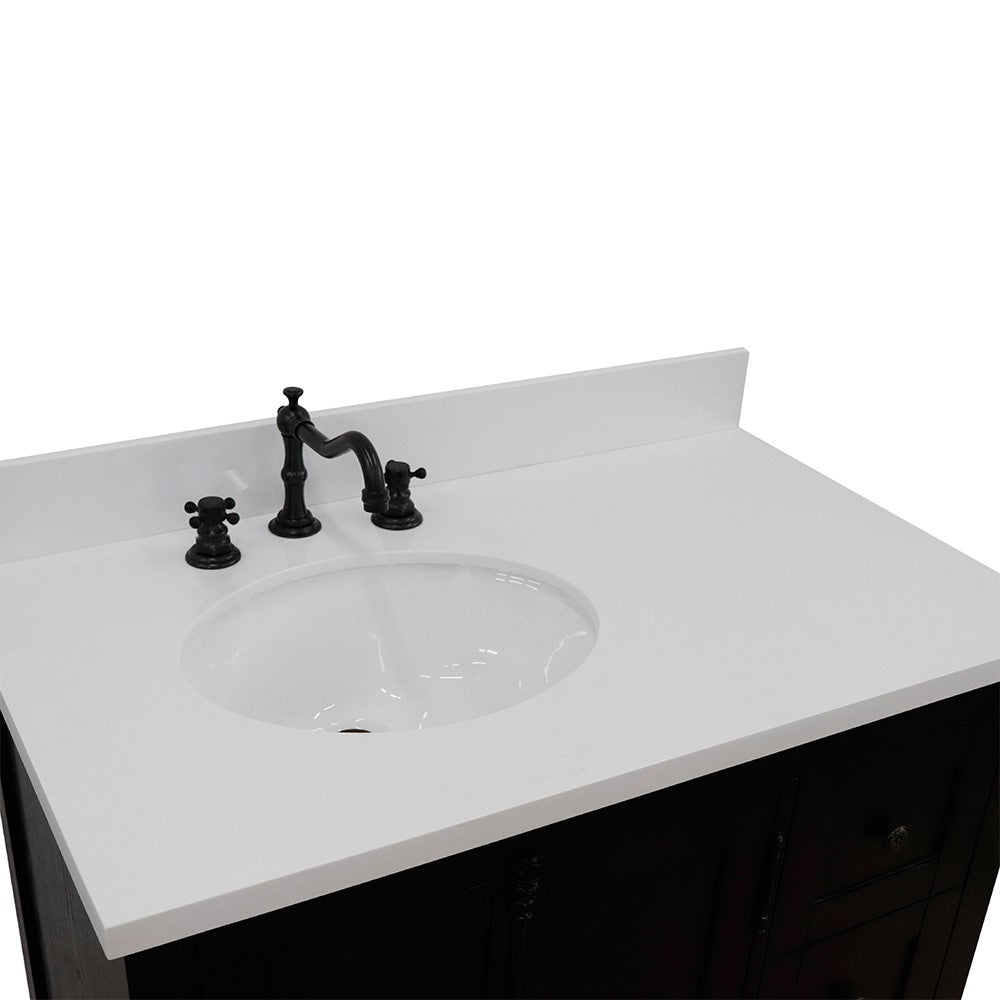 Bellaterra Brown Ash 37" Single Vanity w/ Counter Top and Left Sink-Left Doors 400100-37L-BA-WEO