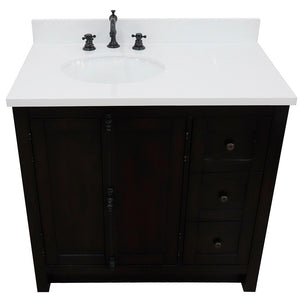 Bellaterra Brown Ash 37" Single Vanity w/ Counter Top and Left Sink-Left Doors 400100-37L-BA-WEO