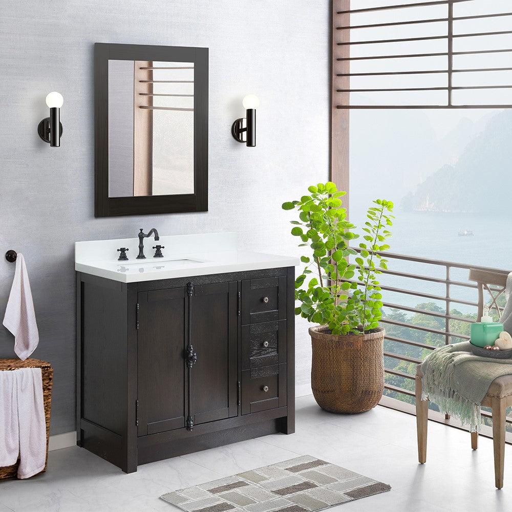 Bellaterra Brown Ash 37" Single Vanity w/ Counter Top and Left Sink-Left Doors 400100-37L-BA-WER