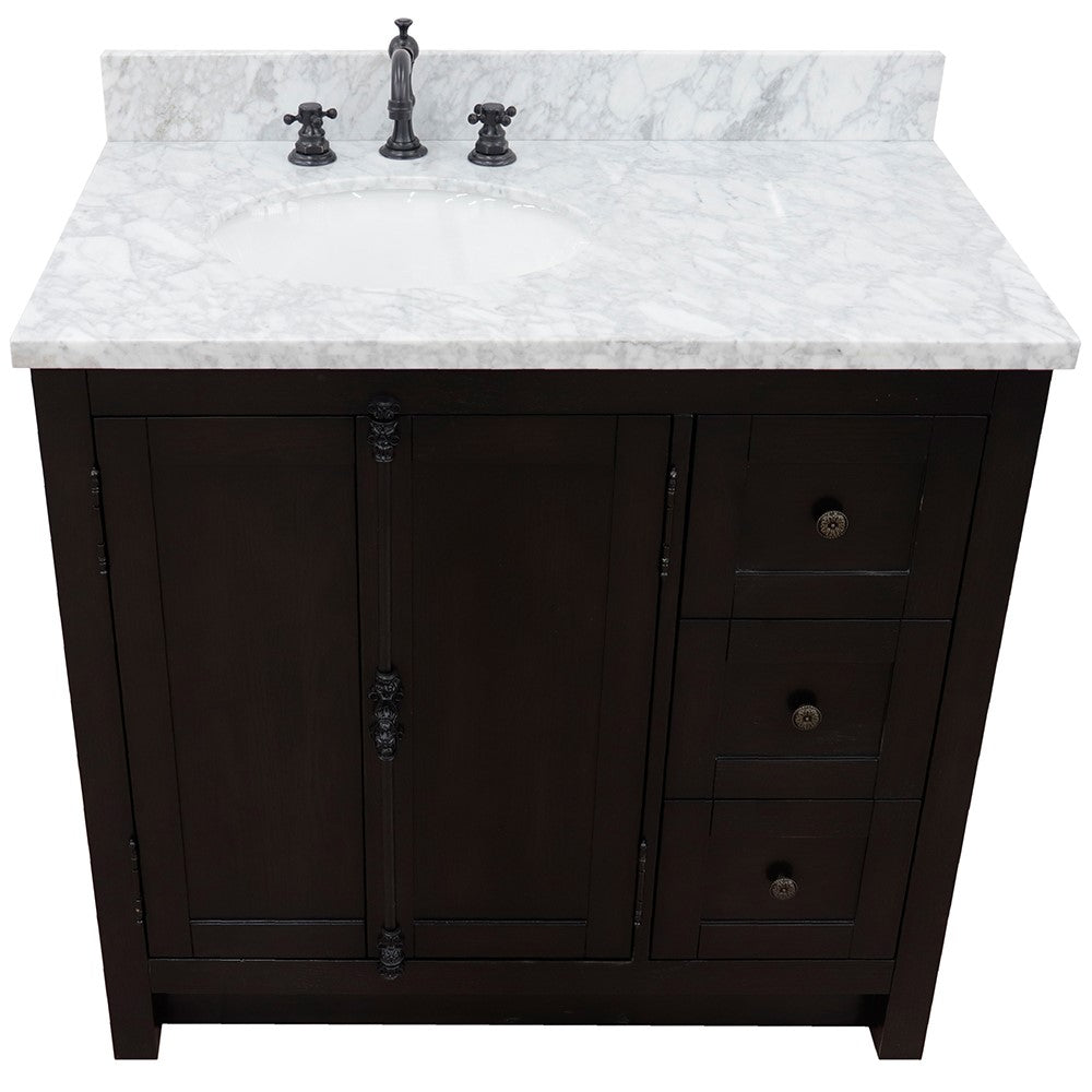 Bellaterra Brown Ash 37" Single Vanity w/ Counter Top and Left Sink-Left Doors 400100-37L-BA-WMO