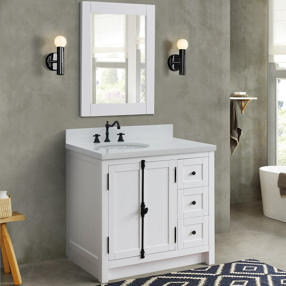 Bellaterra Glacier Ash 37" Single Vanity w/ Counter Top and Left Sink-Left Doors 400100-37L-GA-WEO