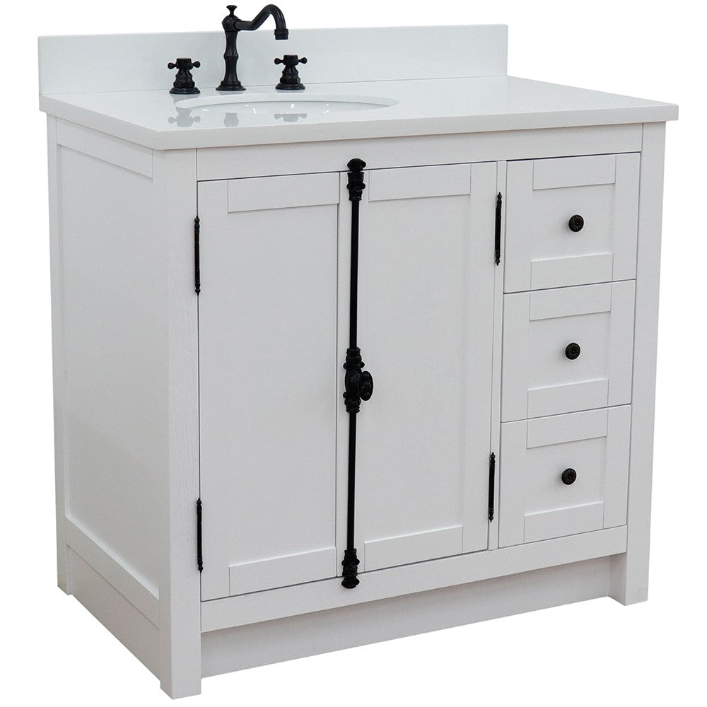 Bellaterra Glacier Ash 37" Single Vanity w/ Counter Top and Left Sink-Left Doors 400100-37L-GA-WEO