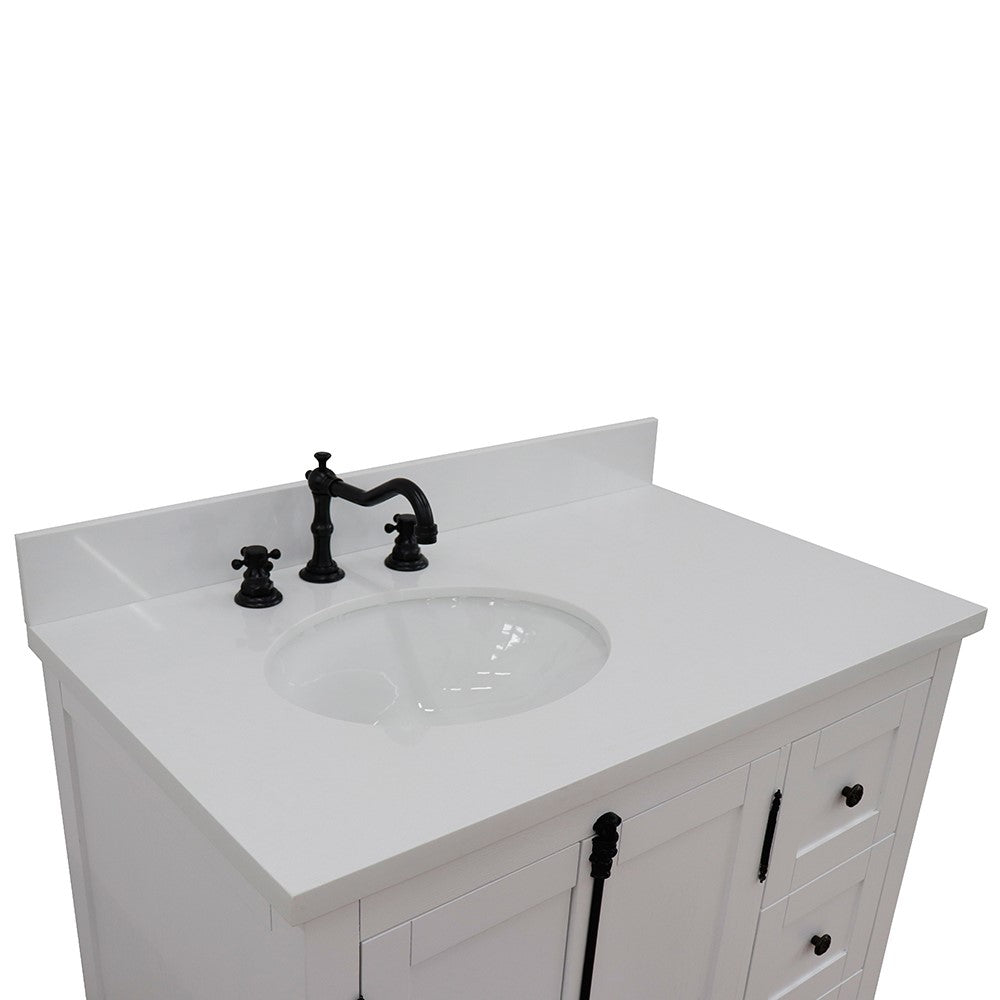 Bellaterra Glacier Ash 37" Single Vanity w/ Counter Top and Left Sink-Left Doors 400100-37L-GA-WEO