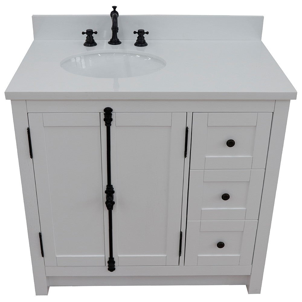 Bellaterra Glacier Ash 37" Single Vanity w/ Counter Top and Left Sink-Left Doors 400100-37L-GA-WEO