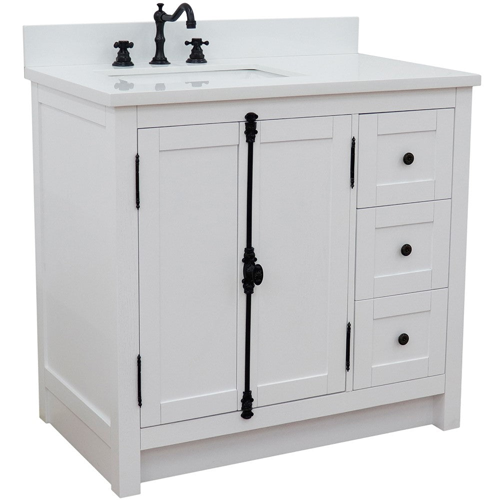 Bellaterra Glacier Ash 37" Single Vanity w/ Counter Top and Left Sink-Left Doors 400100-37L-GA-WER