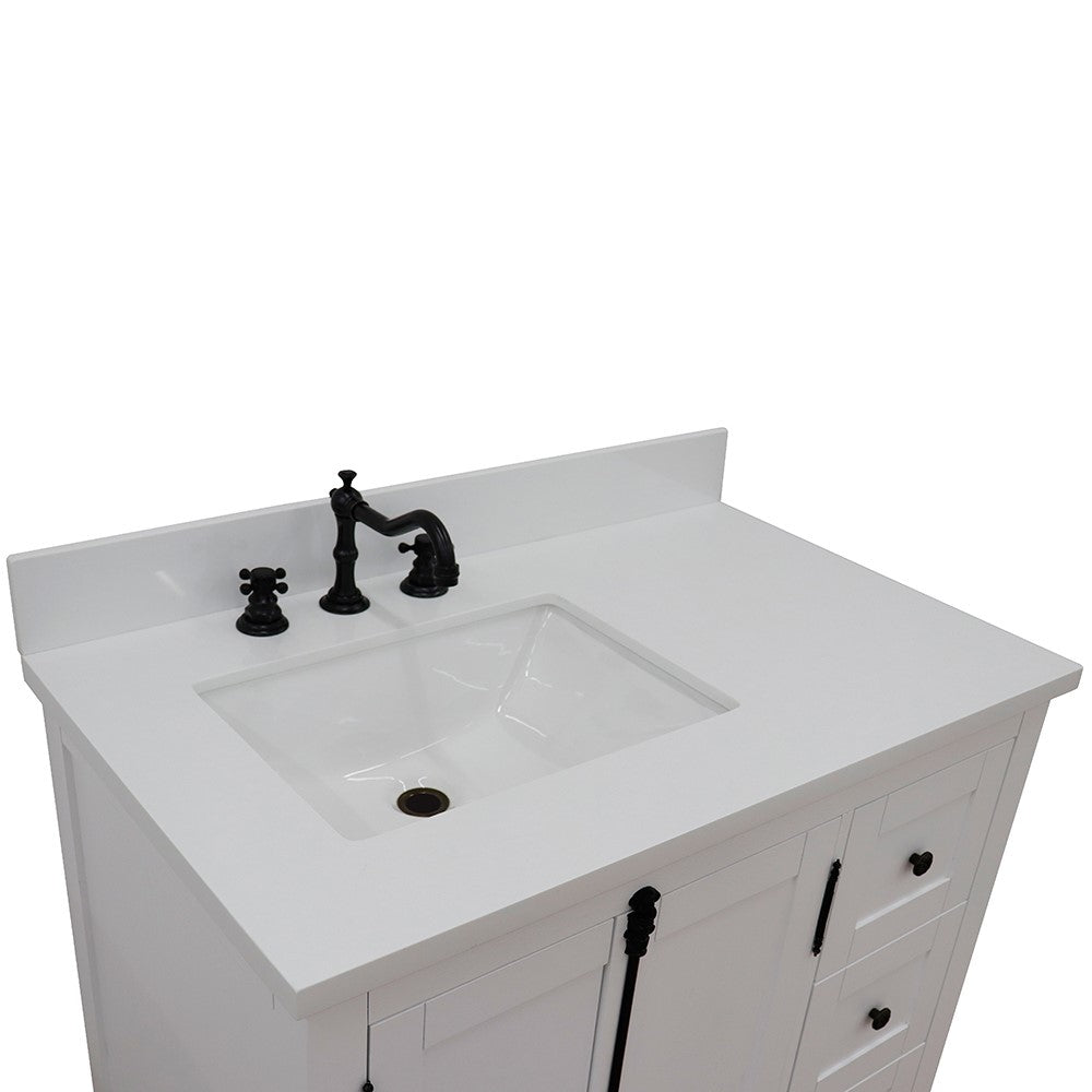 Bellaterra Glacier Ash 37" Single Vanity w/ Counter Top and Left Sink-Left Doors 400100-37L-GA-WER