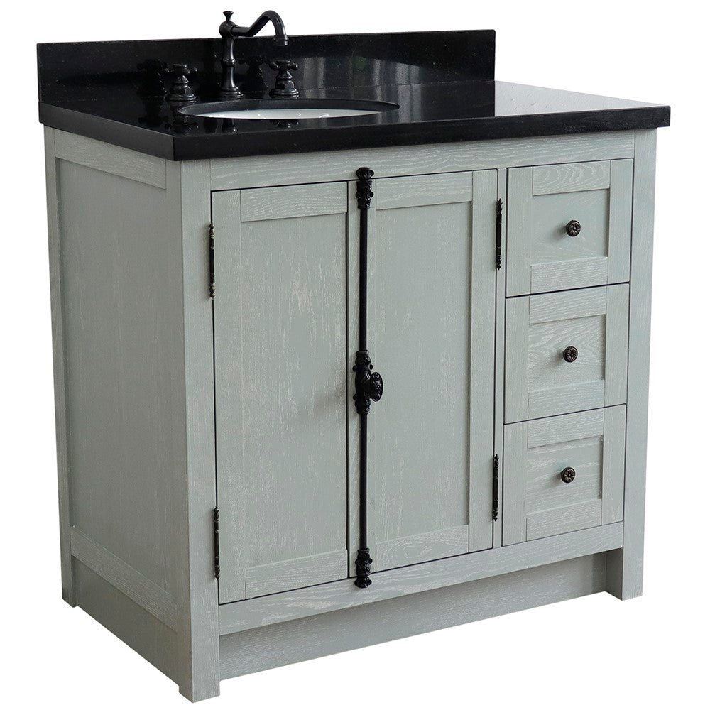 Bellaterra Gray Ash 37" Single Vanity w/ Counter Top and Left Sink-Left Doors 400100-37L-GYA-BGO