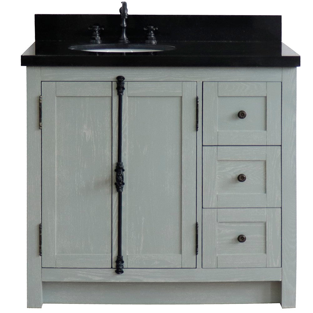 Bellaterra Gray Ash 37" Single Vanity w/ Counter Top and Left Sink-Left Doors 400100-37L-GYA-BGO