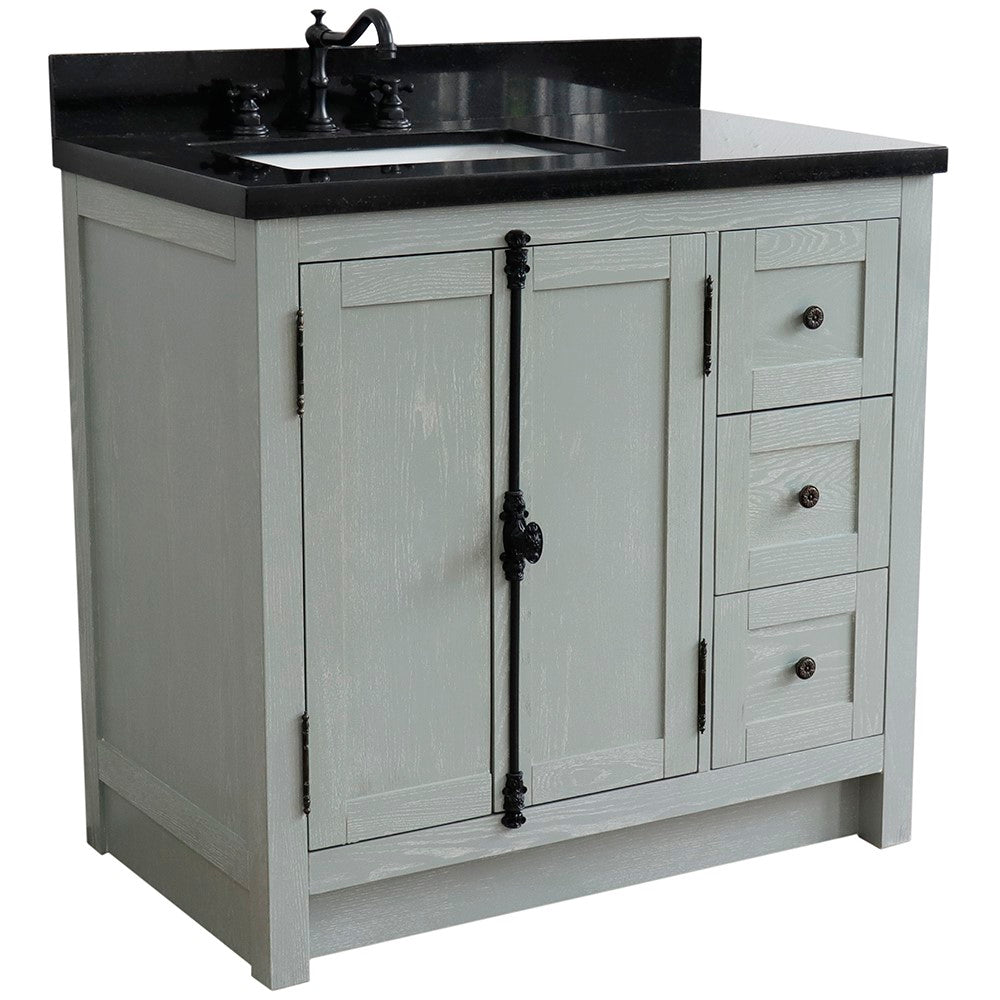 Bellaterra Gray Ash 37" Single Vanity w/ Counter Top and Left Sink-Left Doors 400100-37L-GYA-BGR