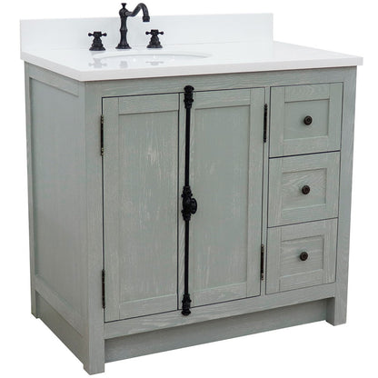 Bellaterra Gray Ash 37" Single Vanity w/ Counter Top and Left Sink-Left Doors 400100-37L-GYA-WEO