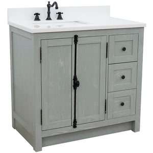 Bellaterra Gray Ash 37" Single Vanity w/ Counter Top and Left Sink-Left Doors 400100-37L-GYA-WER