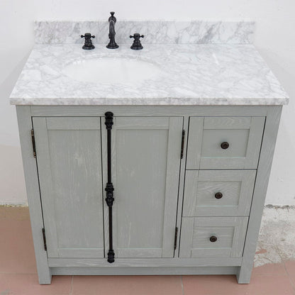 Bellaterra Gray Ash 37" Single Vanity w/ Counter Top and Left Sink-Left Doors 400100-37L-GYA-WMO