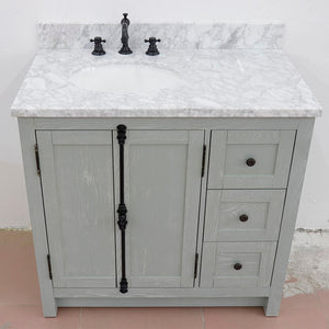Bellaterra Gray Ash 37" Single Vanity w/ Counter Top and Left Sink-Left Doors 400100-37L-GYA-WMO