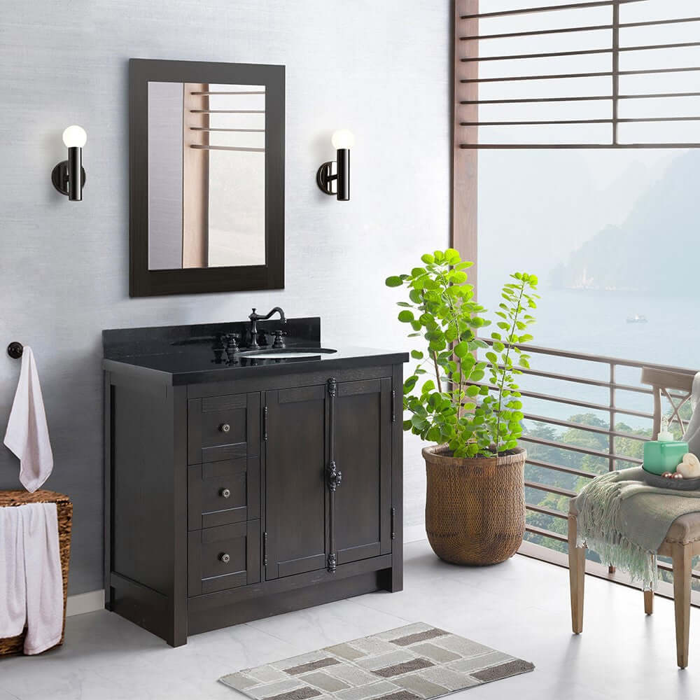 Bellaterra Shlomo - to Split Brown Ash 37" Single Vanity w/ Counter Top and Right Sink-Right Doors 400100-37R-BA-BGO