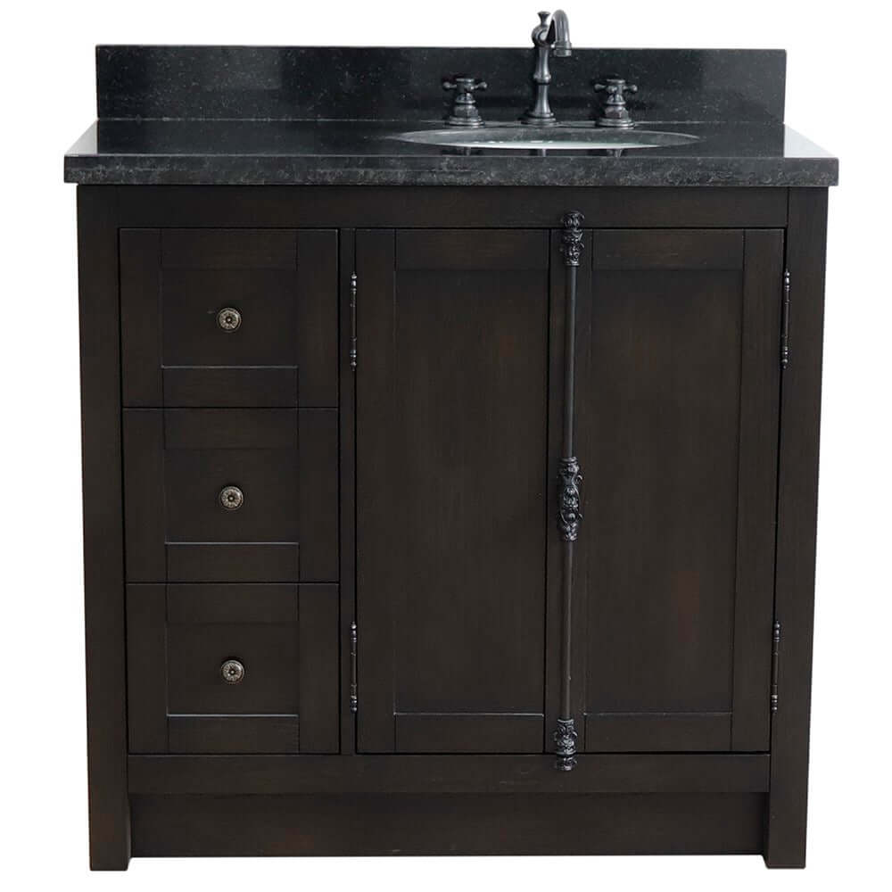 Bellaterra Shlomo - to Split Brown Ash 37" Single Vanity w/ Counter Top and Right Sink-Right Doors 400100-37R-BA-BGO