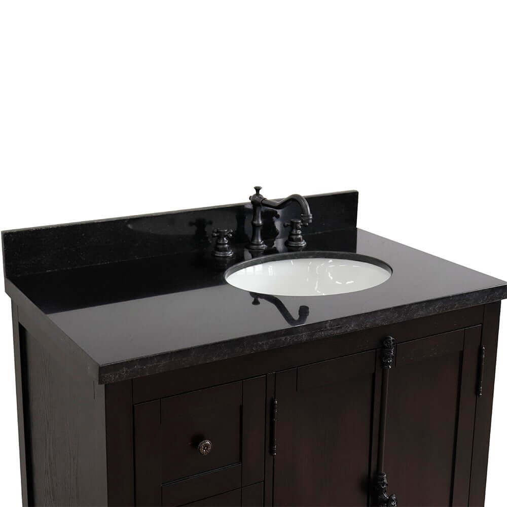 Bellaterra Shlomo - to Split Brown Ash 37" Single Vanity w/ Counter Top and Right Sink-Right Doors 400100-37R-BA-BGO