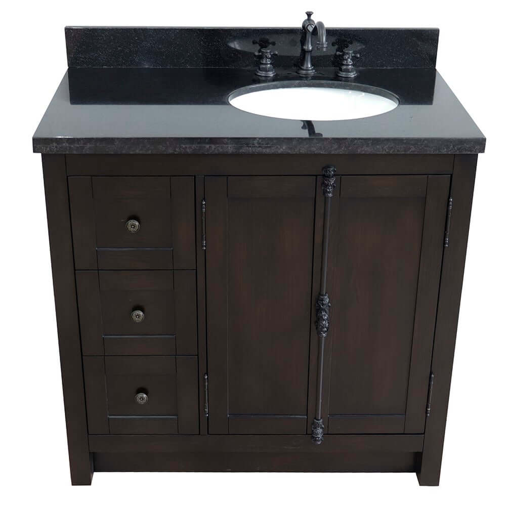 Bellaterra Shlomo - to Split Brown Ash 37" Single Vanity w/ Counter Top and Right Sink-Right Doors 400100-37R-BA-BGO