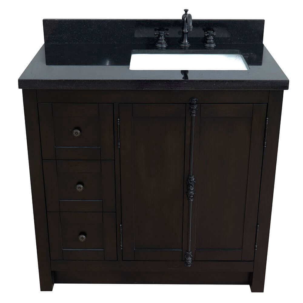 Bellaterra Shlomo - to Split Brown Ash 37" Single Vanity w/ Counter Top and Right Sink-Right Doors 400100-37R-BA-BGR