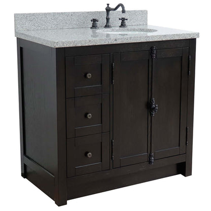 Bellaterra Shlomo - to Split Brown Ash 37" Single Vanity w/ Counter Top and Right Sink-Right Doors 400100-37R-BA-GYO